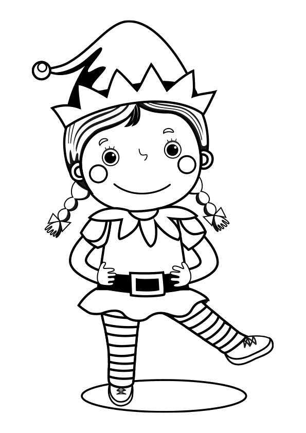 Dibujo de una niña vestida de elfo de Navidad