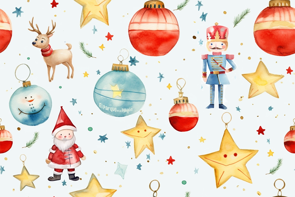 Dibujo papel pintado de decoración de Navidad nº1. Imagen ilustración para decorar habitación infantil con motivos navideños.