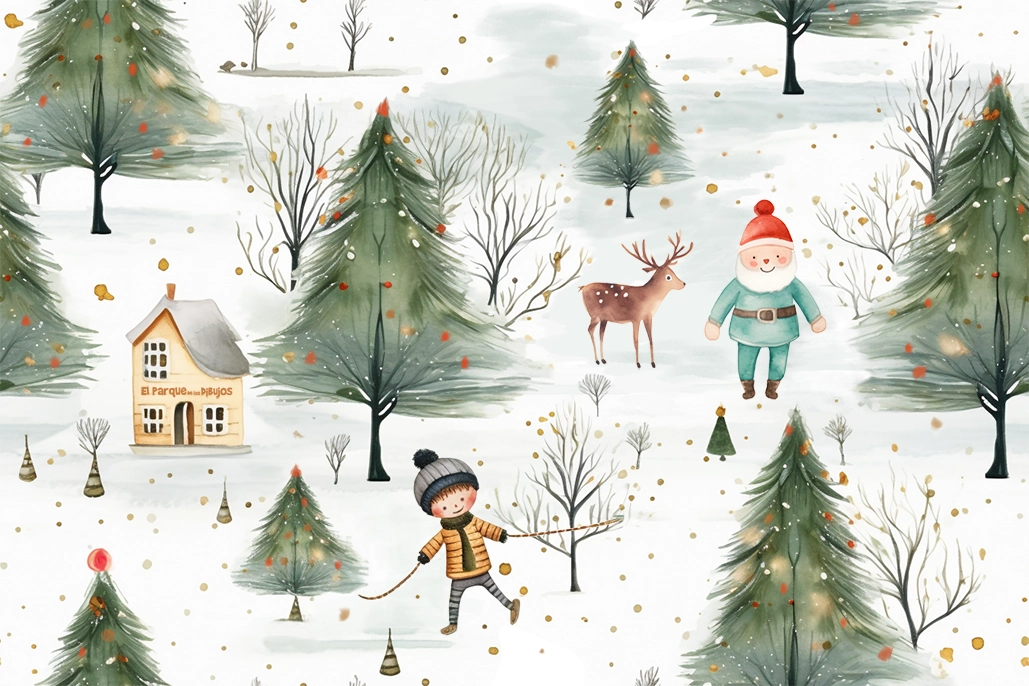 Dibujo papel pintado de decoración de Navidad nº2. Imagen ilustración para decorar habitación infantil con motivos navideños.