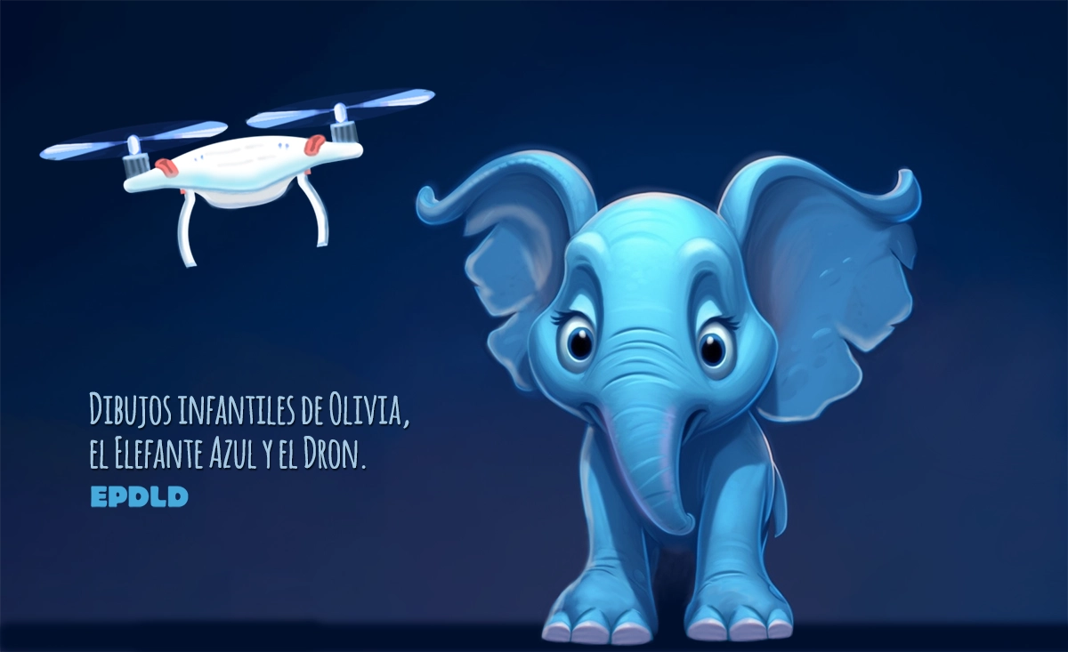 Dibujo del elefante azul y el dron