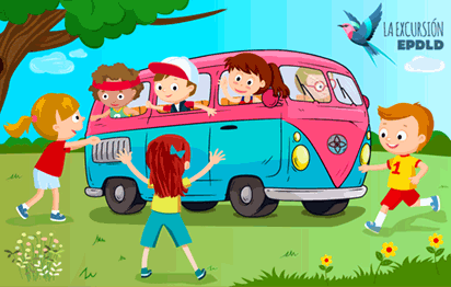 Dibujos infantiles de niños y niñas de 4º de primaria que se van de excursión en la furgoneta