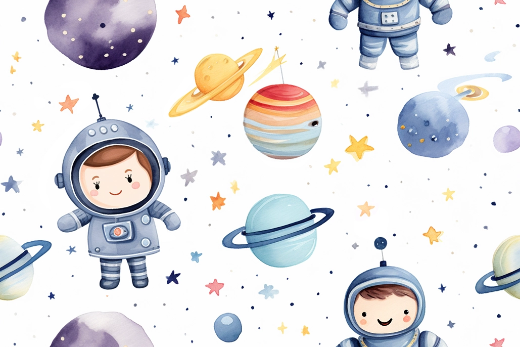 Dibujo para decorar habitación infantil con astronautas y planetas