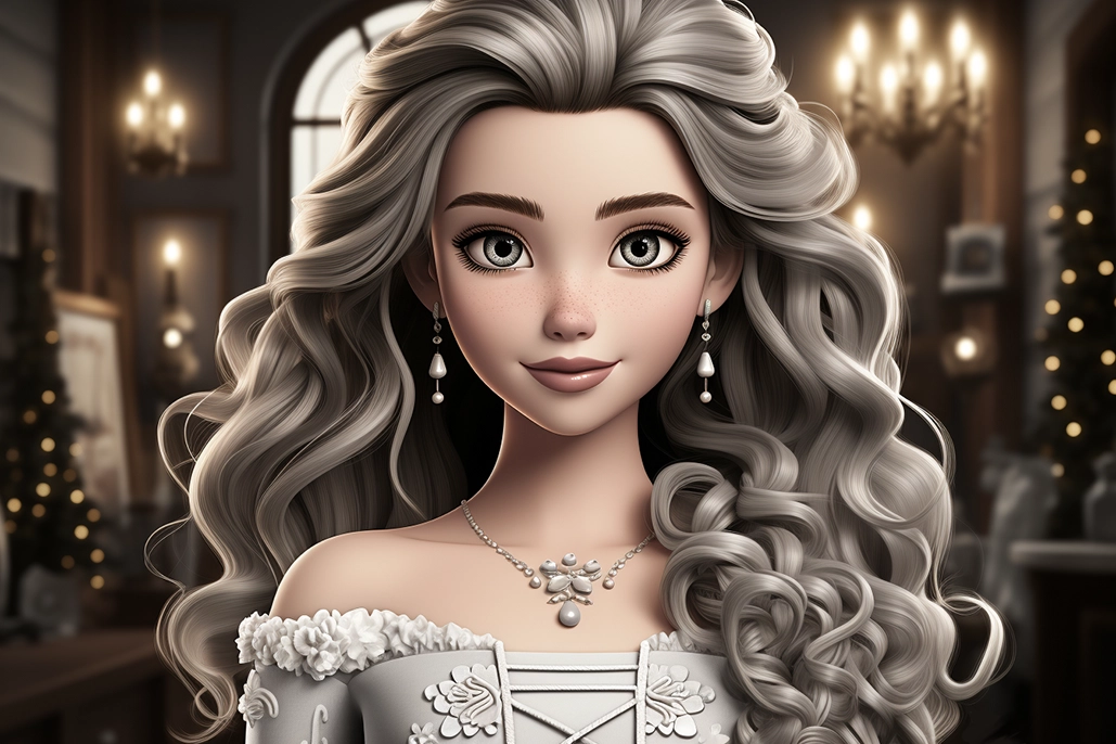 Bella princesa con mirada melancólica y el pelo color perla