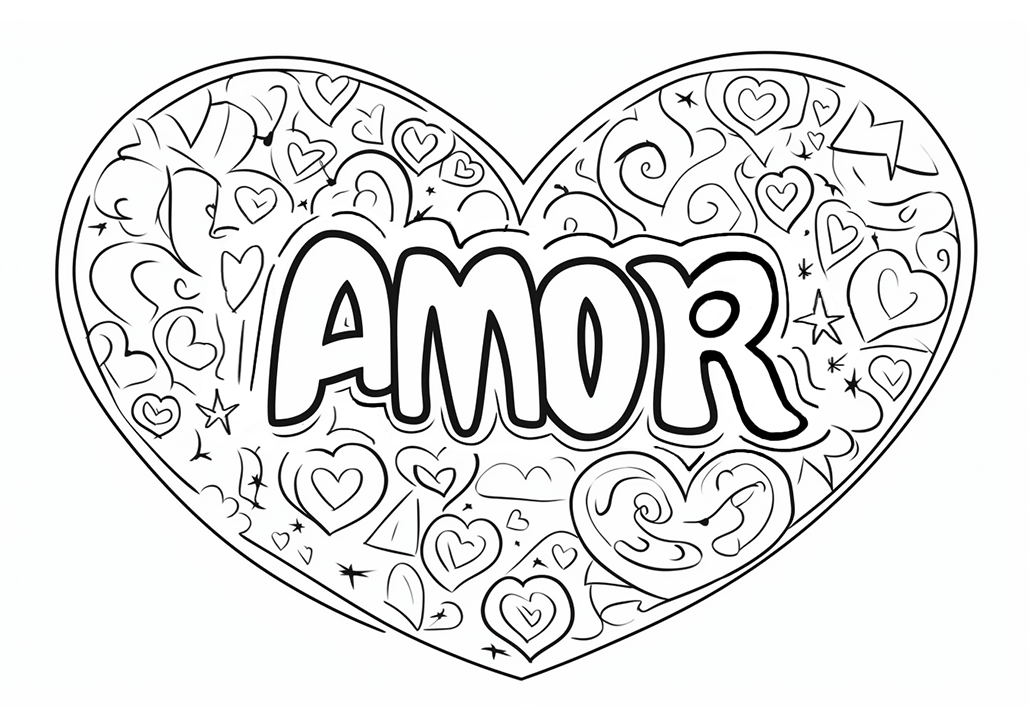 Dibujo de un corazón con la palabra AMOR