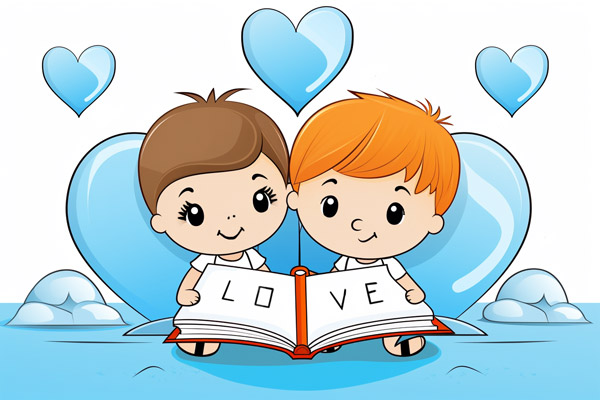 Niños con corazones azules para regalar el Día de San Valentín