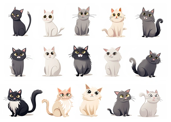 Imagen para descargar de un conjunto de dibujos de gatos de dibujos animados