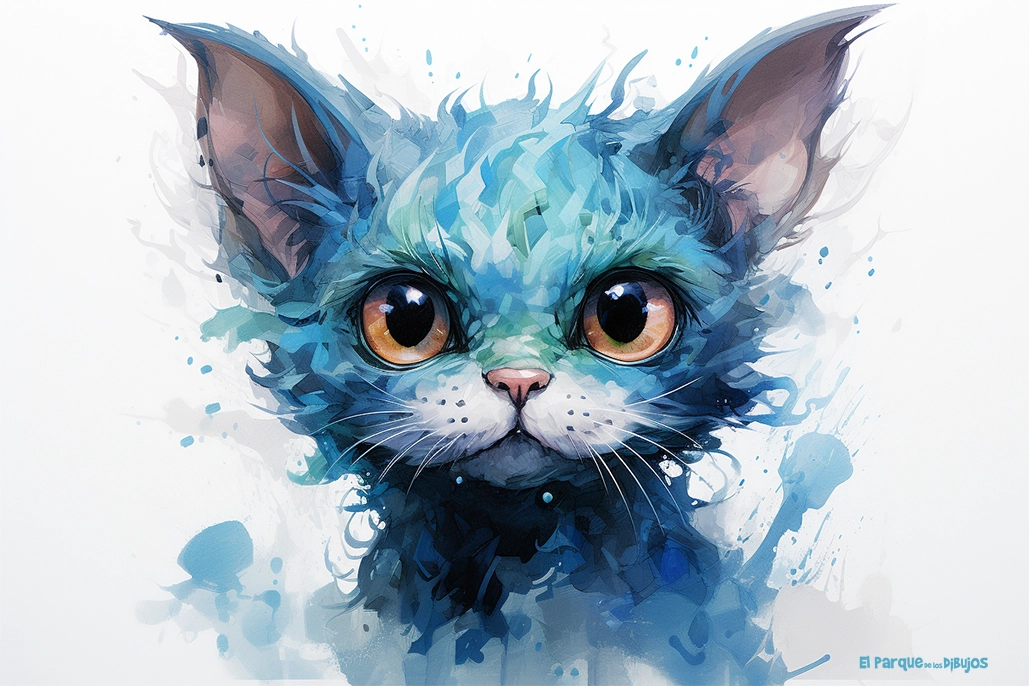 Imagen dibujo ilustración de un gato azul