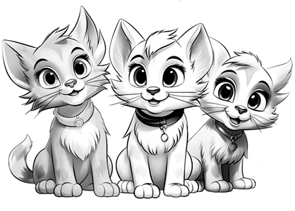 Imagen de tres gatitos de dibujos animados