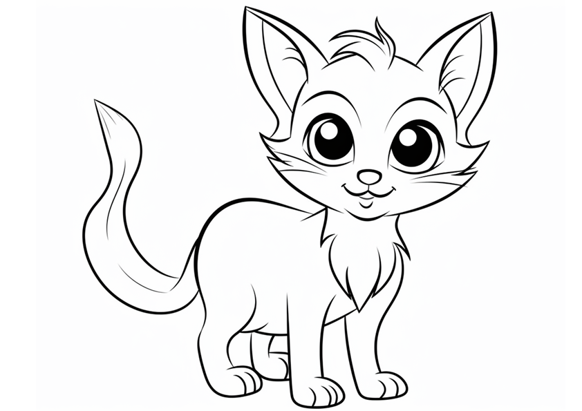 Imagen de una gatita de dibujos animados para colorear
