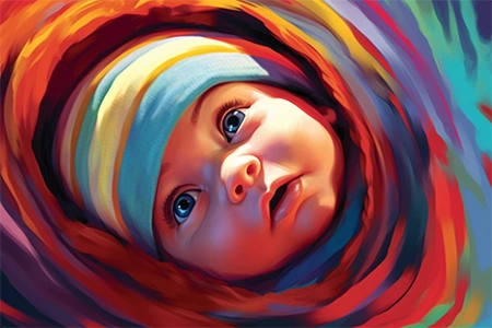 Dibujo número 2 de un bebé recien nacido en colores vivos
