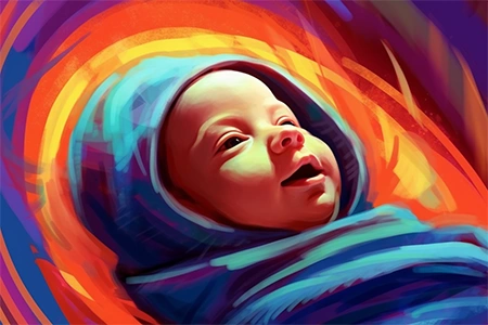 Dibujo número 4 de un bebé recien nacido en colores vivos