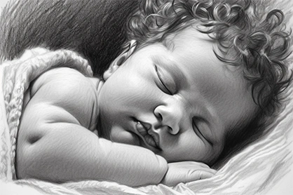 Dibujo artístico para colorear un bebé dormido