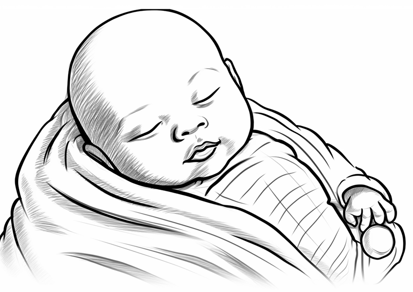 Dibujo para colorear de un bebé de un mes dormido