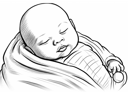 Dibujo para colorear un bebé de un mes