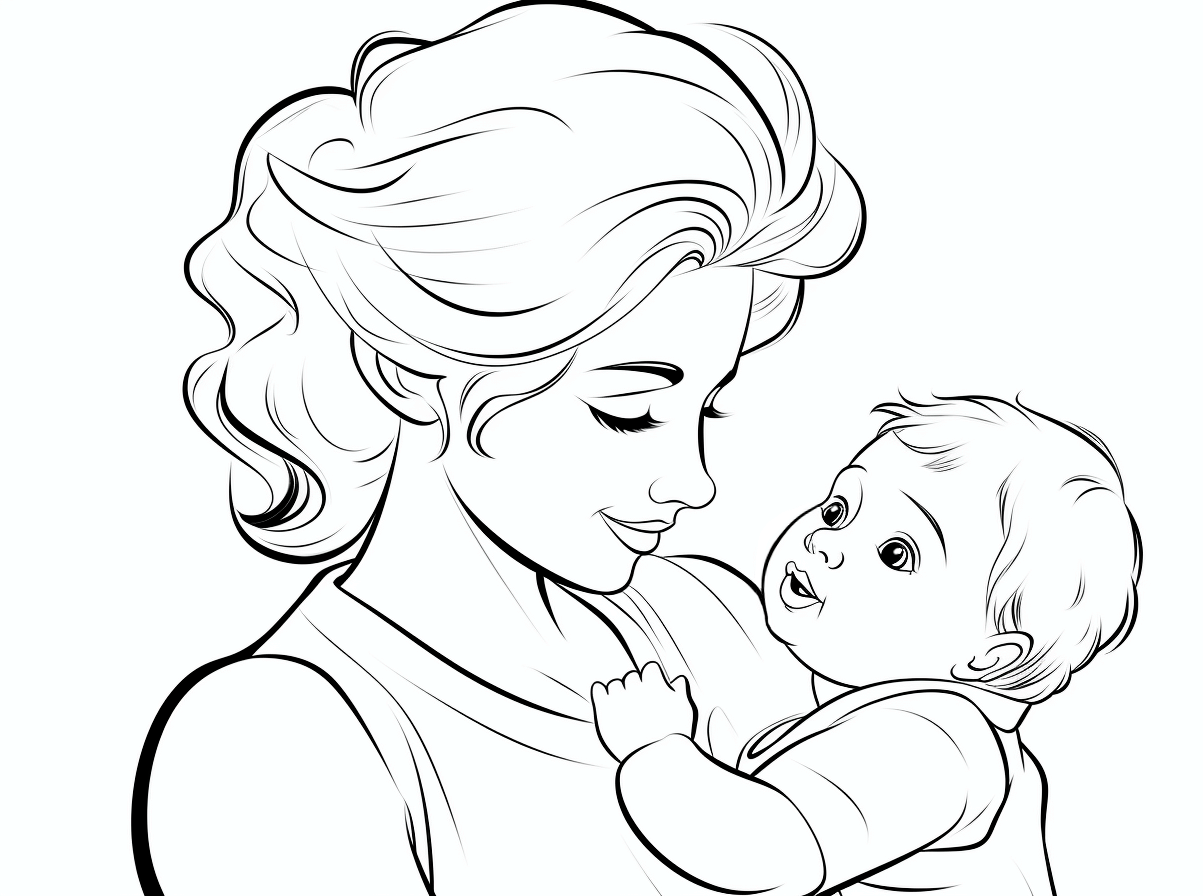Dibujo de una mamá con su bebé