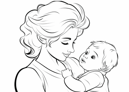 Dibujo de una madre con su bebé