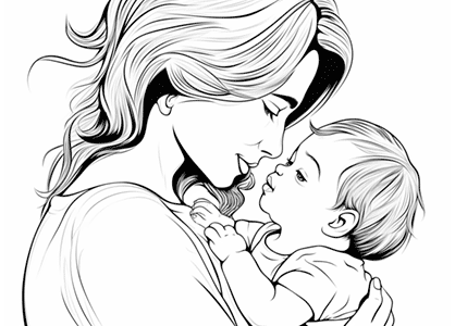 Dibujo de una mamá con su bebé