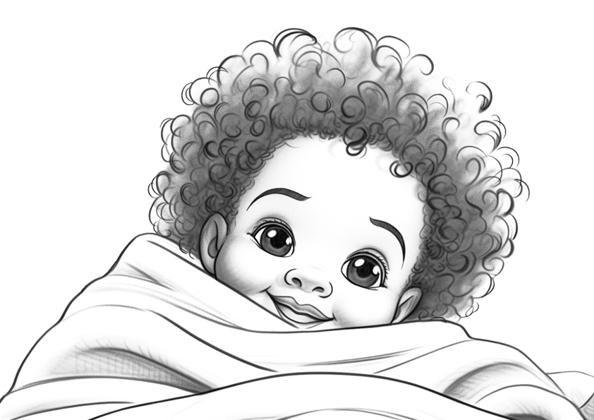 Dibujo para colorear de una bebé recién nacida con una mantita
