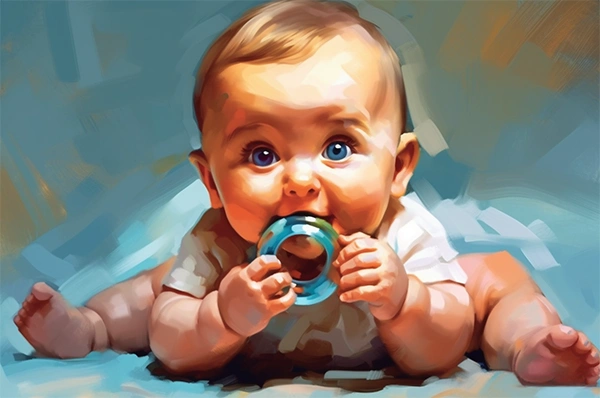 Imagen dibujo ilustración de un bebé con mordedor