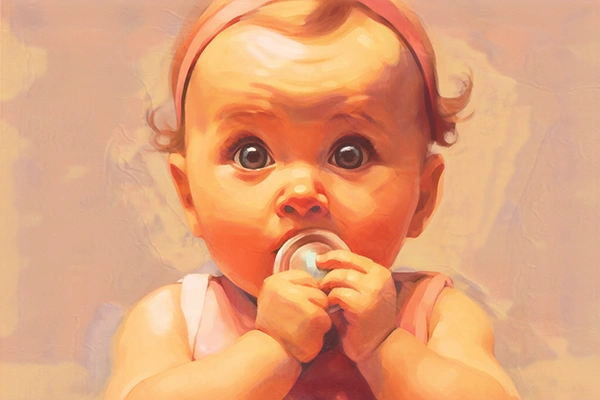 Imagen dibujo ilustración de una bebé con un mordedor