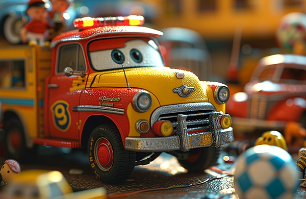 Imagen ilustración 3D de un juguete camión de bomberos