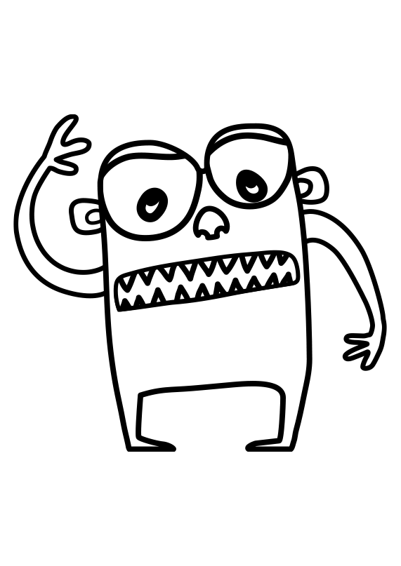 Dibujo muy fácil para colorear un monstruo muy feo. Dibujo para imprimir un monstruo. Dibujo para descargar de un monstruo infantil.