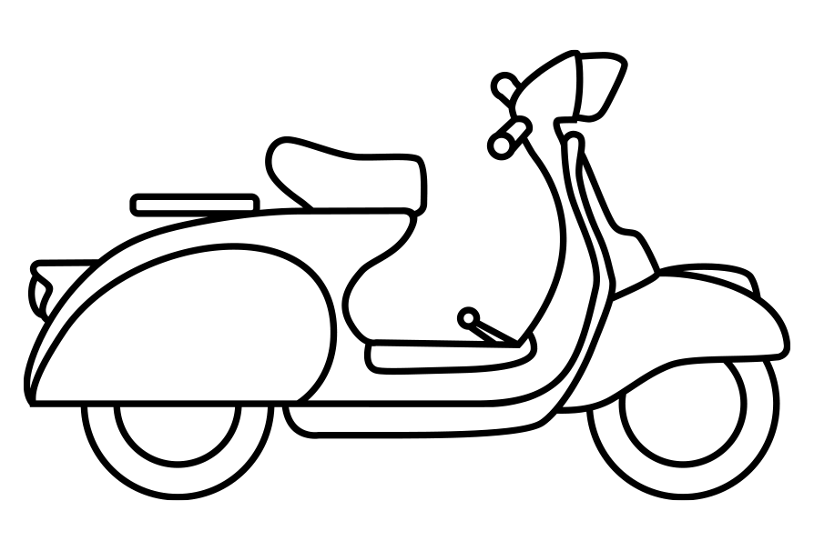 Dibujo de una scooter moto Vespa muy sencillo y simple. Dibujo fácil para imprimir una moto Vespa.