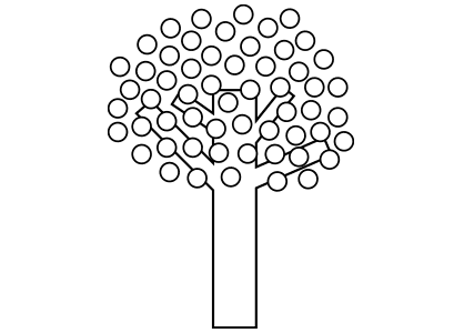 Dibujo de un árbol hecho con rectángulos y círculos