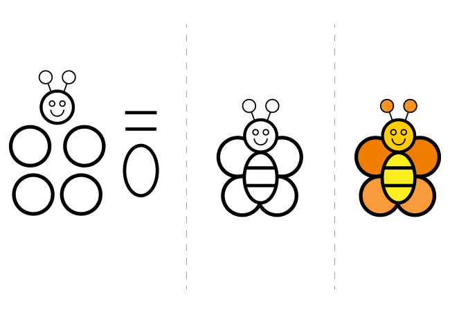 Elementos geométricos necesarios para dibujar una abeja paso a paso