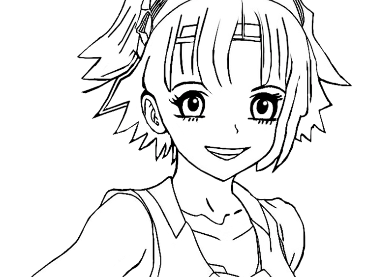  Dibujo para colorear de estilo manga, de una chica feliz con los ojos muy grandes y