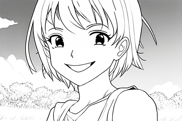 Dibujo manga para colorear de una chica sonriente