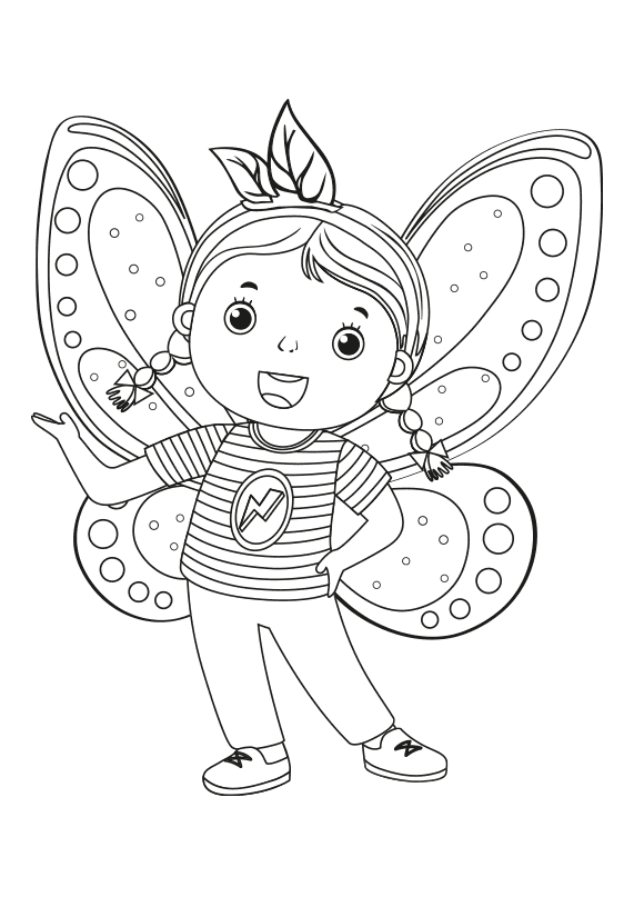 Dibujo de una niña con alas de hada para colorear. A girl with fairy wings coloring page.