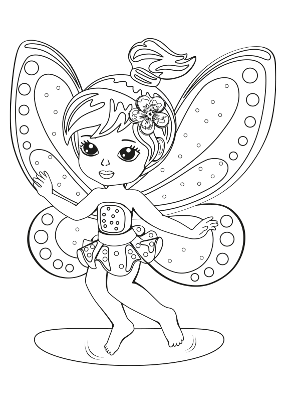 Dibujo de una niña hada con alas. A fairy little girl with wings coloring page.