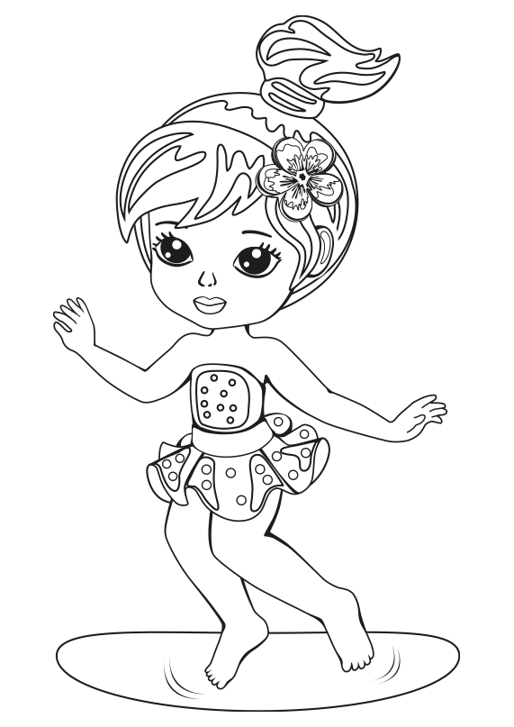 Dibujo para colorear una niña con una flor en la cabeza. A girl with a flower on her head coloring page.