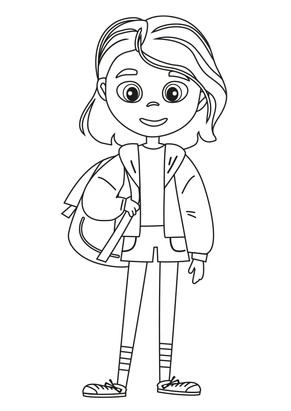 Dibujo para colorear de una niña con una mochila