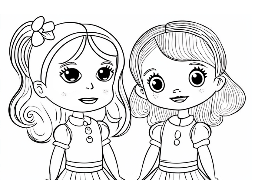 Dibujo para imprimir de 2 niñas amigas