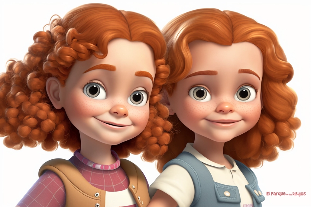ilustración para descargar de unas niñas gemelas pelirrojas