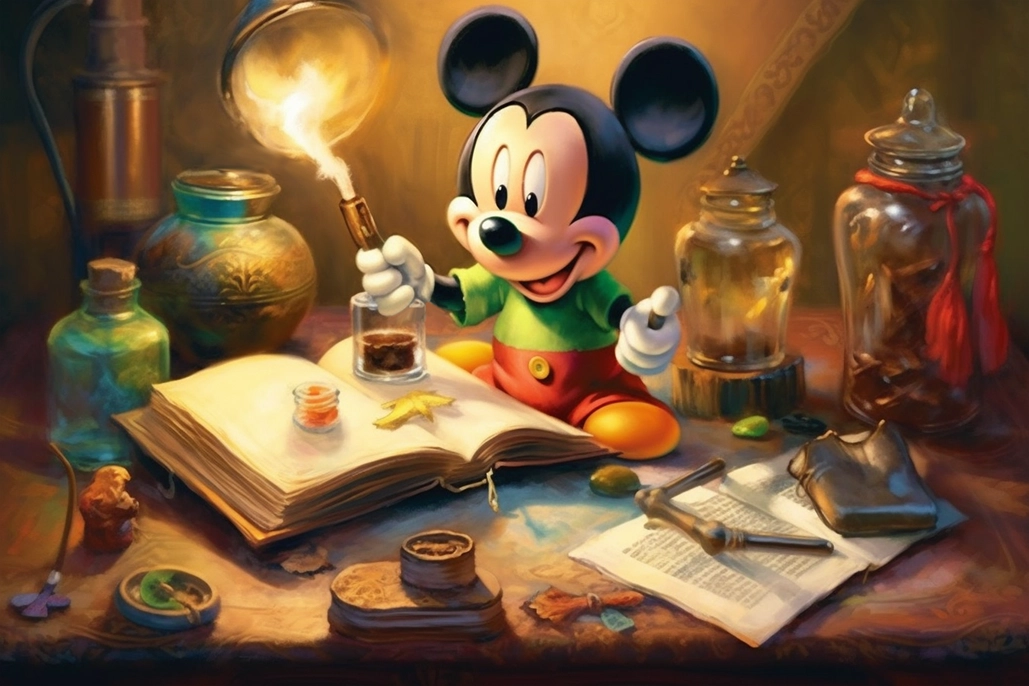Dibujo clásico de Disney, imagen de Mickey Mouse alquimista