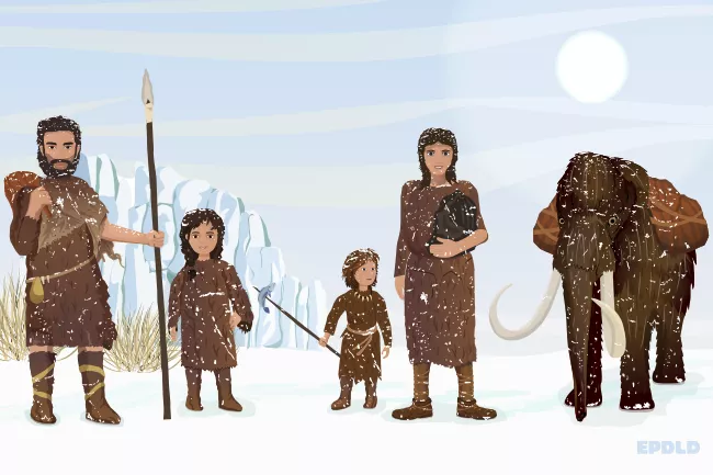Así vivían los hombres, mujeres y niños en La Edad de Hielo. Una familia en la Prehistoria.