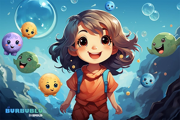 Image of cartoon serie for children The Burbublú Bubbles nº 3. Belly is the best friend of The Burbublú Bubbles