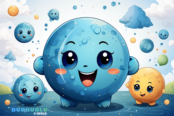 Image of cartoon serie for children The Burbublú Bubbles nº 1. Discover the charming story of the Burbublú Bubbles and their world of joy