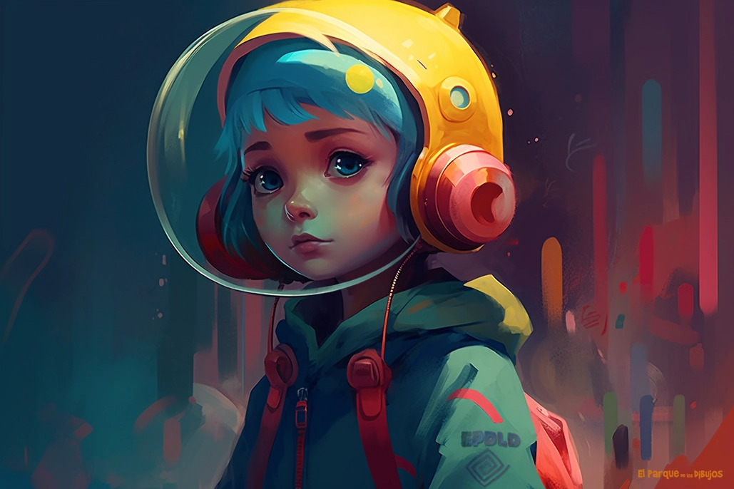 Children's illustration of a girl with an astronaut helmet