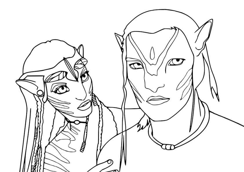 Jake Sully and Neytiri main characters from Avatar movie coloring page