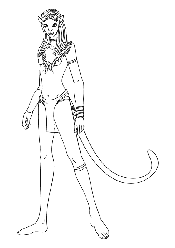 Neytiri main character from Avatar movie coloring page. Free Neytiri drawing to print and color