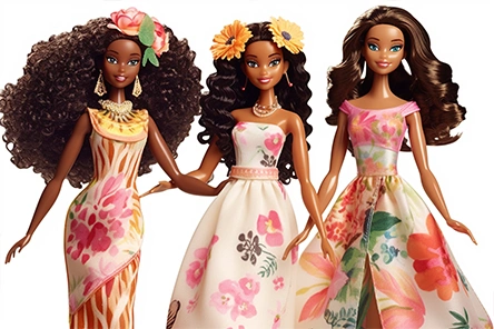 Image of Barbie dolls in colorful dresses