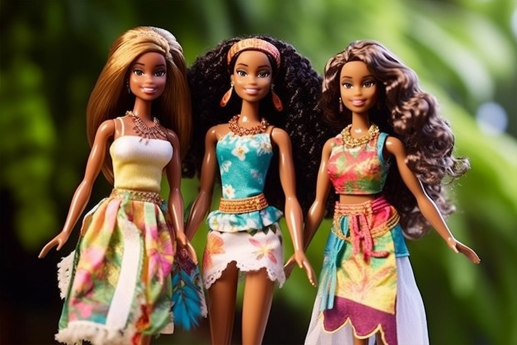 Image of Barbie dolls with tropical outfit