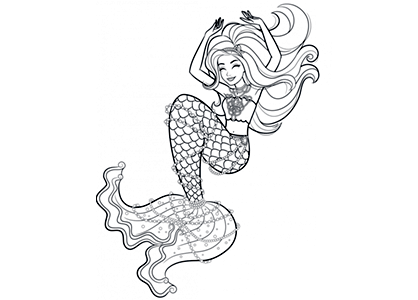 Coloring page of Barbie Mermaid at the bottom of the sea