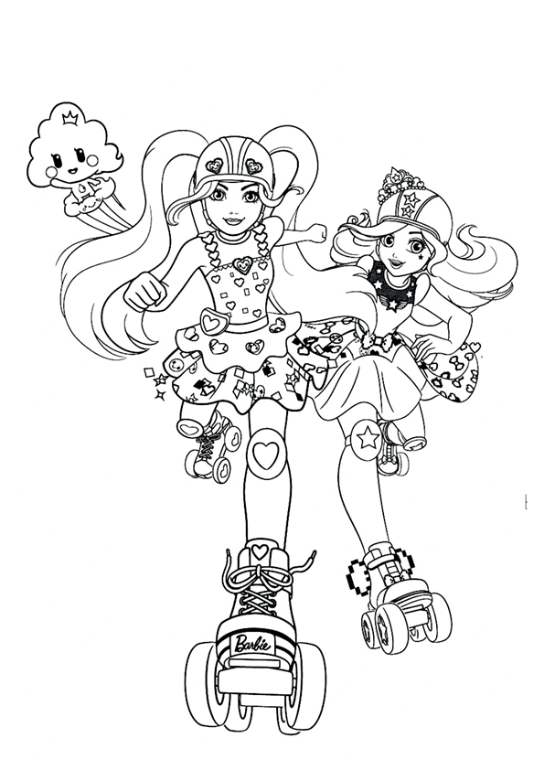 Barbie skating with her friend coloring page