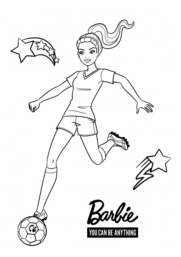 Coloring image of Barbie soccer player