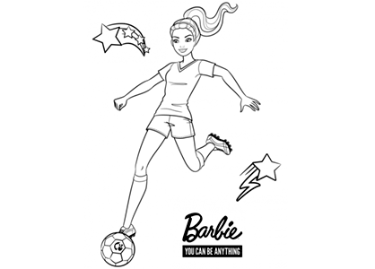 Coloring image of Barbie soccer player. You can be anything. You can be what you want.